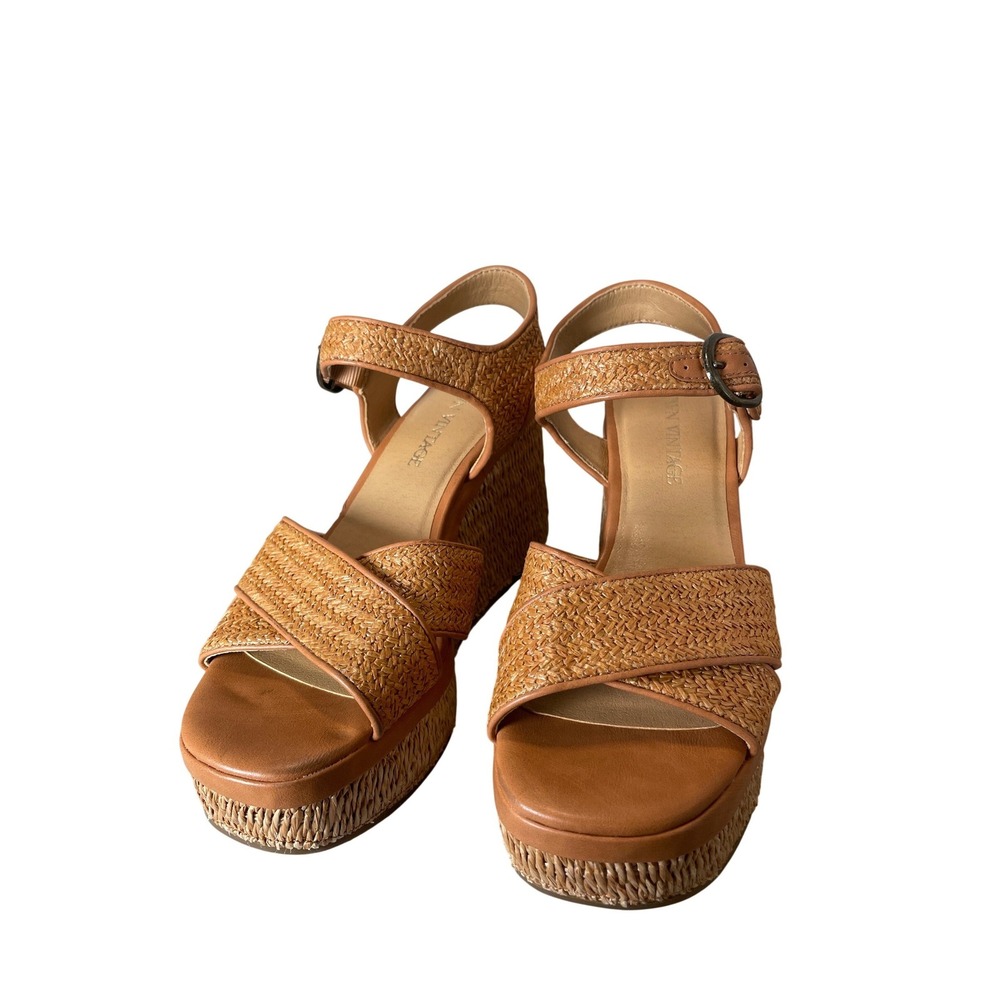 Crown Vintage Kehra Tan Woven Platform Wedge Sandals Womens 8M CV-KEHRA